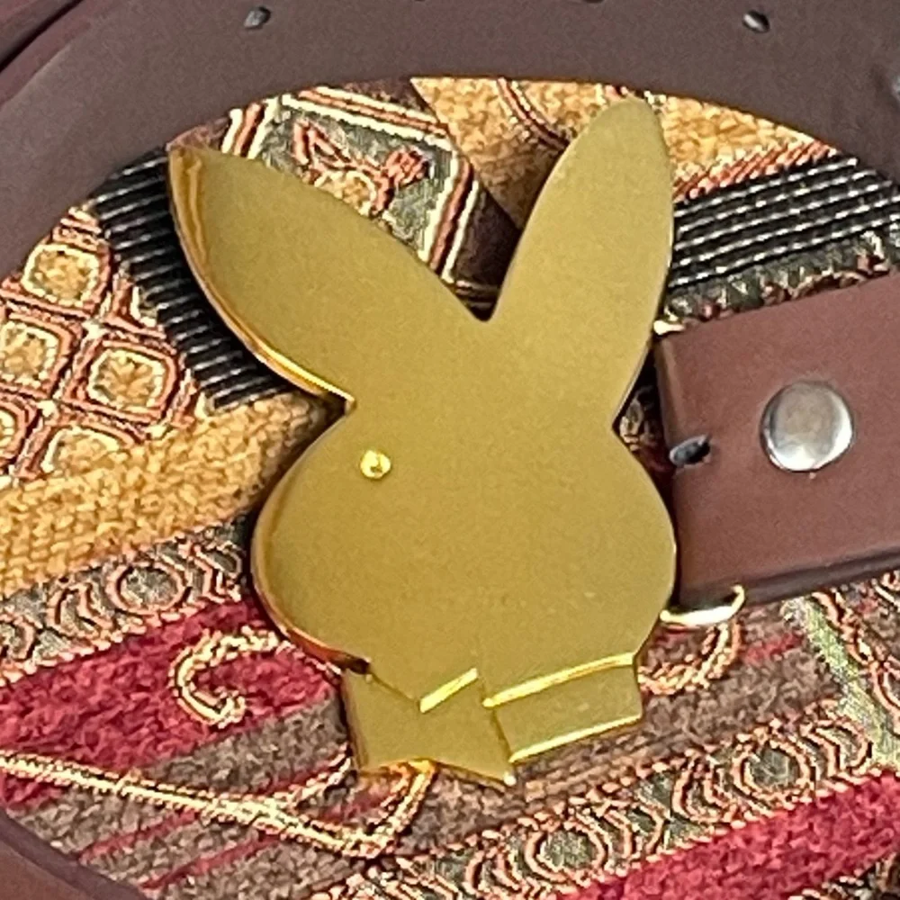 NEW Brass Gold Playboy Bunny Belt Buckle and Brown Belt